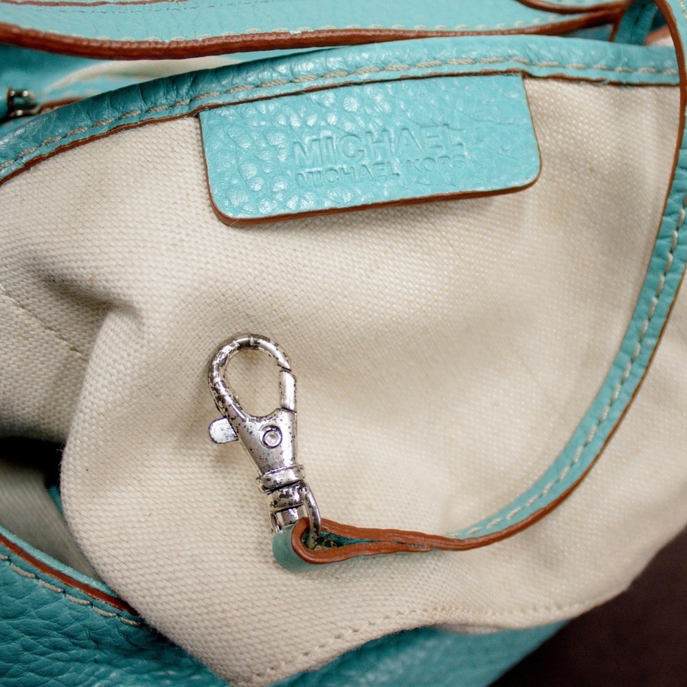 Vintage Michael Kors Hobo Shoulder Bag Woven Turquoise Leather Purse & Dust Bag - Picture 11 of 14